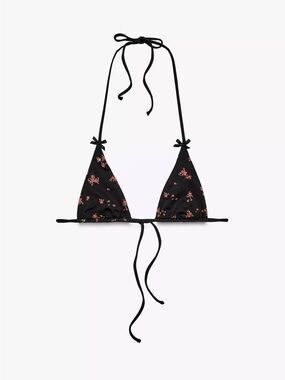 Zara Black Triangle Bikini Top with Pink Floral Print - Women Swim